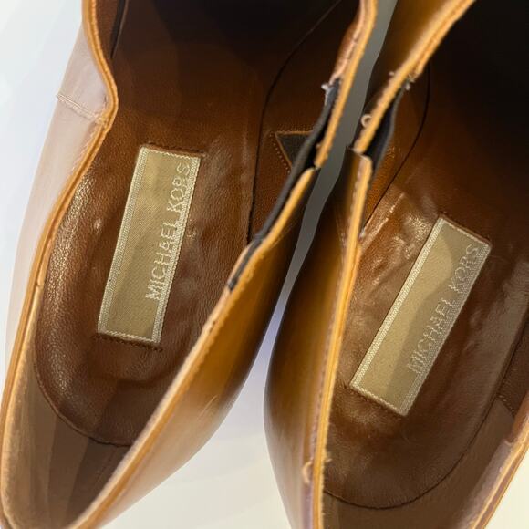 Michael Kors Cognac Leather Ankle Boots 37 US 6 6.5 Low Heel Pointed Toe Italy - Picture 10 of 13